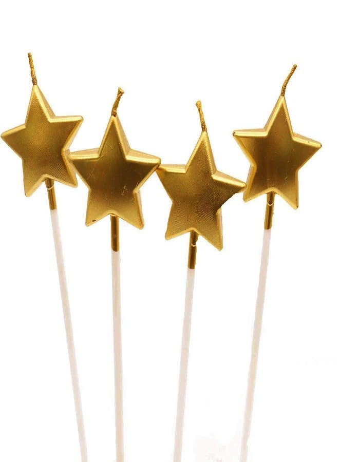 LUDALY 4Pcs Decorative Happy Birthday Candle Star Sticks Design Cake Topper Creative Birthday Cake Candle, (Golden) - Image 1